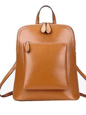 Heshe Convertible Tan Leather Backpack or Shoulder Bag